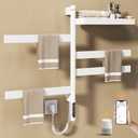 ENZE Smart Rotating Heated Towel Rack for Bathroom, 4-Bar Wall-Mounted Electric Towel Warmer with Swivel Shelf, Wi-Fi App Control, 24H Timer, Stainless Steel, IPX5, Hardwired/Plug-in, White