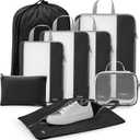 Gonex Expandable Mesh Packing Cubes - 8 Set Compression Organizer for Travel Essentials with Toiletry, Laundry, Shoe & Cable Bags - Black
