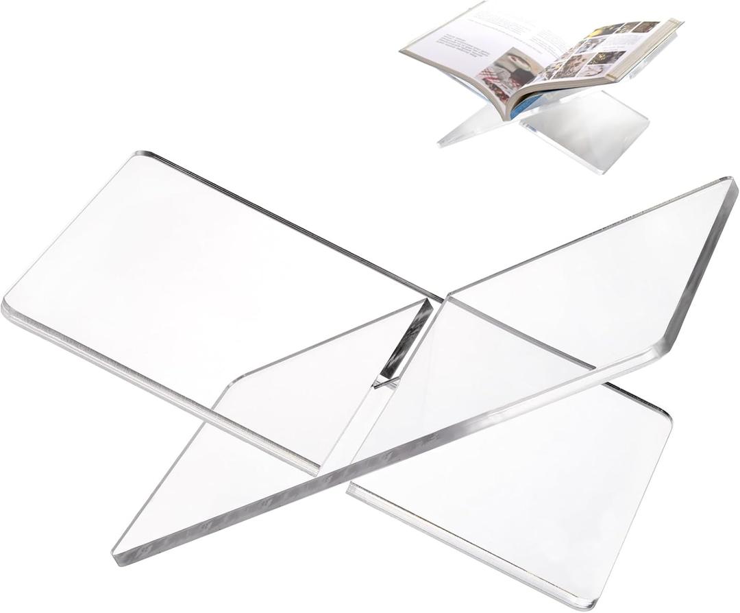 Peohud Acrylic Book Holder, Clear Book Display Stand, Large Open Reading Stand for Cookbook, Magazines, Textbook, Art Book, Recipe, Kitchen Counter, Coffee Table, 12 x 7 x 5.7 Inches