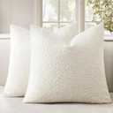 Pack of 2 24x24 Inch Decorative Boucle Throw Pillow Covers Textured Square Pillowcaes Accent Euro Solid Cozy Soft Cushion Covers Home Decor for Bed Sofa Couch Living Room,White
