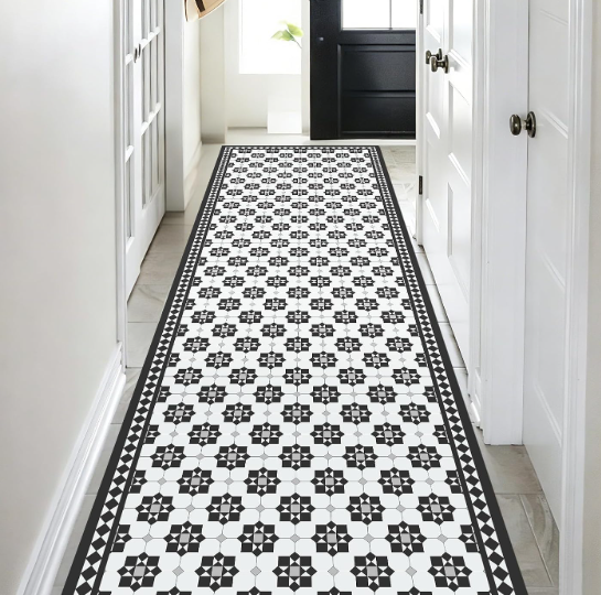 3' x 10' Waterproof Rug-Look Vinyl Hallway Runner Mat, Plastic Floor Mat
Tile-Inspired, Easy-Clean, Durable No Slip, Area Rug Alternative for Entryway Kitchen, High Traffic Area