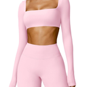 Kyla Women Crop Top Long Sleeve Padded Sports Low Medium Impact Yoga Shirt Workout, Large