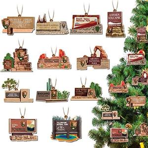 36 Pcs Christmas National Park Ornaments Wood Hanging Christmas Tree Ornaments Park Sign Holiday Ornament for Xmas Tree Shelf Table Decoration