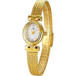 Gosasa Luxury Women Vintage Bracelet Wrist Watch Dainty Small Ladies Oval Quartz Watch Mesh Strap with Tools Included (A Gold White)
