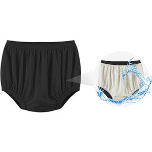 Adult Diaper Cover for Incontinence Noiseless Leak-Protection Underwear Plastic Pants Over Diapers Waterproof Rubber Pants (Black, L(Men Size))