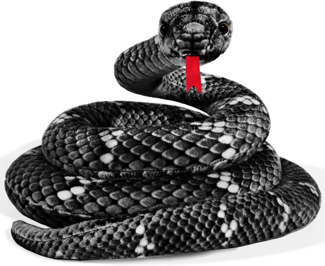 Snake Plush, Stuffed Snake Animal, 80in Large Toy Snakes for Kids, Giant Stuffed Animals Snake, Lifelike Plush Snake for Birthday Gift Party Prank Prop (Black) (71in)