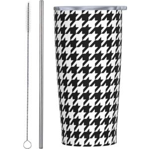 Perinsto Houndstooth Print 20oz Travel Tumbler With Lid And Straw, Stainless Steel Tumblers Insulated Coffee Cup Mug Gift For Men Women