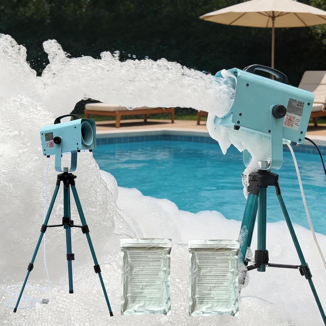 LANGXUN 600W Foam Machine with Tripod Stand, Portable Party Foam Cannon Maker, Blue, Includes 2 Packs Foam Powder for Pool, Backyard, Outdoor Events, Birthdays, Summer Camp (Blue)