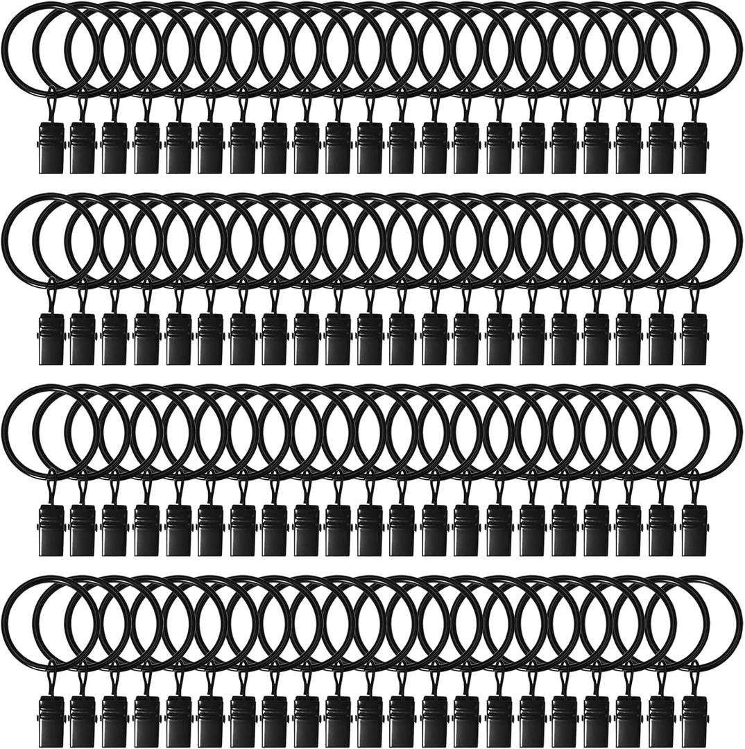 84 Pack Curtain Rings with Clips 1.26" Interior Diameter,Metal Drapery Ring with Clips Compatible with up to 1 inch Drapery Rod,Strong Vintage Decorative Rustproof Drapery Ring with Hooks(Black)