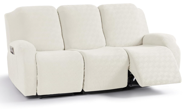 KinCam Recliner Covers, Stretch Reclining Chair Covers, Recliner Sofa Slipcovers Stripe Jacquard Recliner Couch Covers Furniture Protector Covers for Pet Kid (3 Seater, Cream)