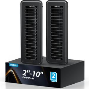 2x10 Floor Register, Floor Vent Covers 2 Pack, Steel Adjustable Air Supply Grille Register Vent Cover Grill for Sidewall and Floor, Vent Covers for Home Floor, Black