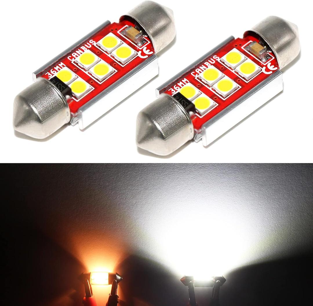 PHINLION 6418 36mm Festoon White LED Bulbs, Super Bright 500 Lumens 3030 6-SMD Canbus C5W 6461 DE3425 DE3423 LED Replacement for Car Interior Map Dome Trunk License Plate Lights, Pack of 2