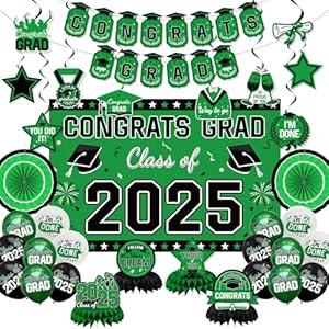 2025 Graduation Party Decorations Banner, Backdrop, Balloons, Hanging Swirl, Hanging Round Paper Fans and Graduation Honeycomb For Party (Blue)