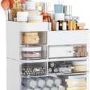 White Countertop Makeup Organizer with 6 Drawers,Large Capacity Skincare Organizers for Vanity,Desk,Dresser,Plastic Bathroom Counter Organizer for Beauty,Skin Care,Perfume,Make up Brush Organization
