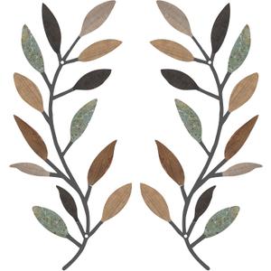 Zhengmy 2 Pieces Metal Tree Leaf Wall Decor Vine Olive Branch Leaf Wall Art Living Room, Hallway Wall Decor Outdoor Decoration(Classic Color)
