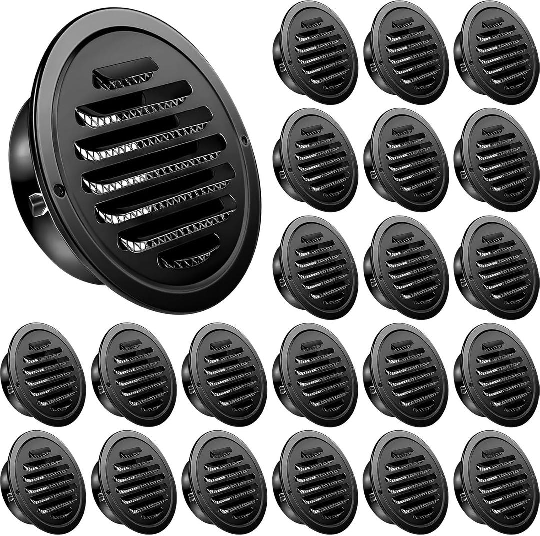 Zonon 24 Pcs Stainless Steel Soffit Vents 4 Inch Round Dryer Vent Cover with Mesh Screen for Home Outdoor Bathroom Wall Ceiling Outside Exterior Exhaust (Black)