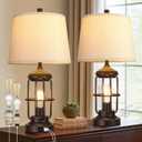 Qimh Table Lamp for Bedroom Set of 2 with USB A+C Ports, Farmhouse Bedside Lamp with Night Light, 3-Way Dimmable Touch Control, Rustic Industrial Nightstand Lamp for Living Room (2700K Bulbs Included), Pack Of 2
