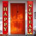 Happy New Year Door Banner Set 71 X 12 Inch Red And Gold Vertical Hanging Porch Decoration Front Door Hanging Sign Holiday Countdown Party Entryway Fireplace Wall Home Decor With