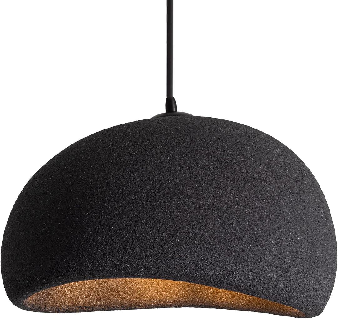 15.7 Inch Pendant Light Fixture for Kitchen Island Dining Room,Japanese Wabi-Sabi Style Bird Nest Shape Hanging Lamp,Black