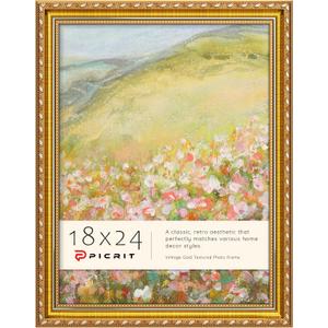 Picrit 18x24 Gold Poster Frame, Vintage Photo Frames with Black Backboard, Retro Ornate 18 x 24 Picture Frame for Horizontal or Vertical Wall Mounting, 1 Pack.