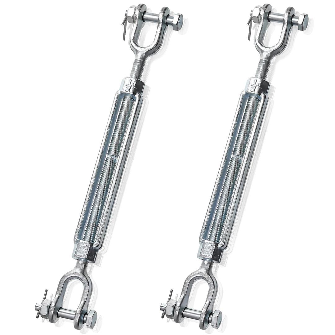 Goaste 2 Pack 1/2 Inch M12 Turnbuckle Hook, Hot Dipped Galvanized Steel Jaw and Jaw Turnbuckle, Heavy Duty Turnbuckle with 2205 lbs Working Load Limit for Tractor Sun Shades Cables Tent Installation