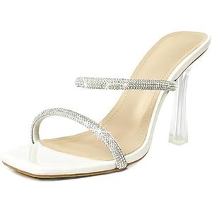 Baffoloo Womens's Clear Heels Rhinestone Straps Stiletto Kitten Heeled Sparkly Strappy Sandals size 8