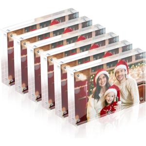 4x6 Acrylic Picture Frame Set of 6, 20mm Thick, Double-Sided Transparent Magnetic Frameless Photo Frame, Desktop Freestanding Display for Office or Home Decor