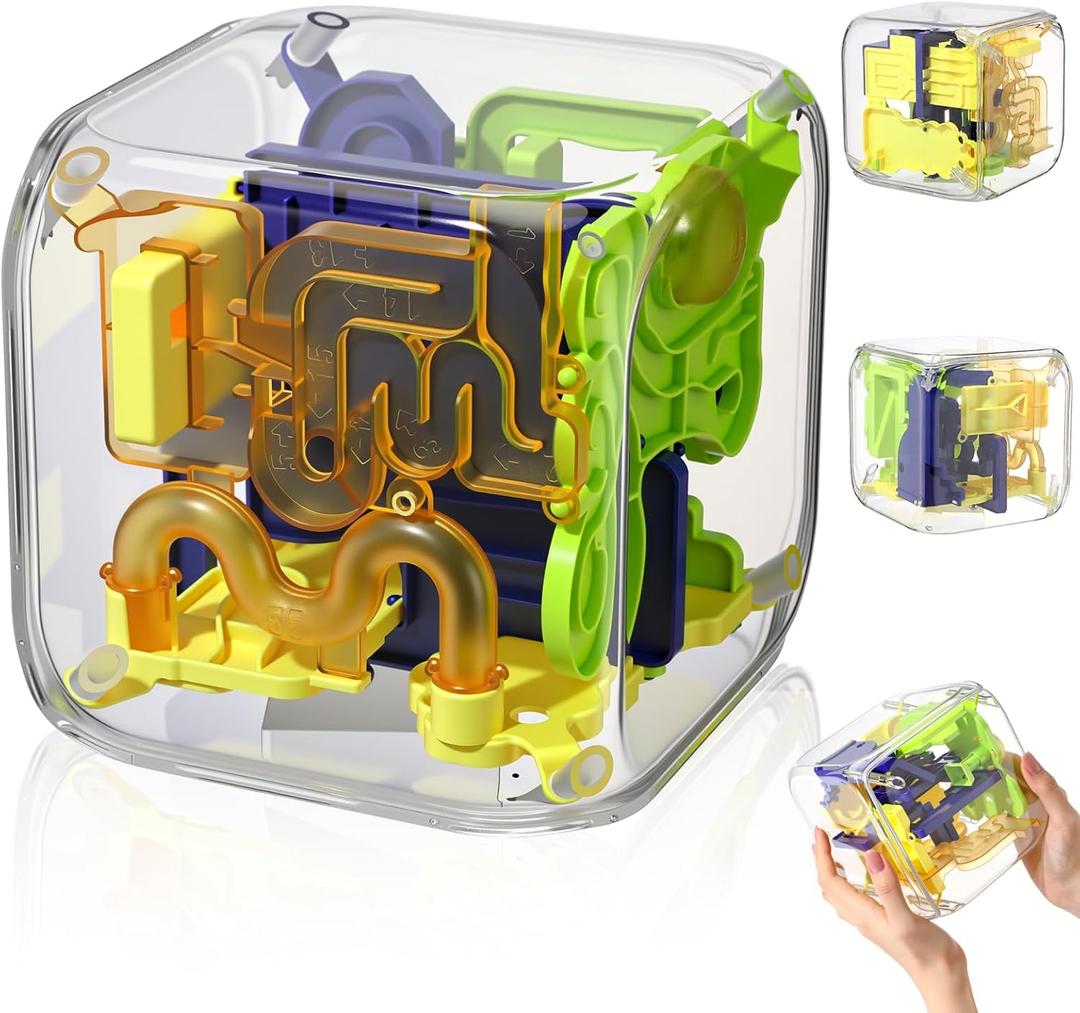 1 Sets 3x3 Large Labyrinth 3D Rolling Puzzle Maze Game Gravity 3D Puzzle Cube Brain Teaser Ball Games for Kids Education Sensory Toys Gift for Adults (Upgrade Version, Yellow)
