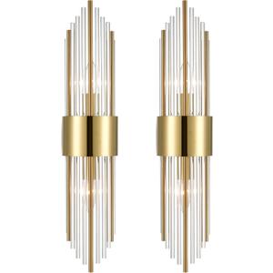 2-Light Modern Brushed Titanium Gold Wall Sconce with Clear Glass Crystal Luxury Wall Light Fixtures for Bedroom Living Room Bathroom Vanity Mirror Light Fixtures Set of 2, 22.44 inches by 4.72 inches