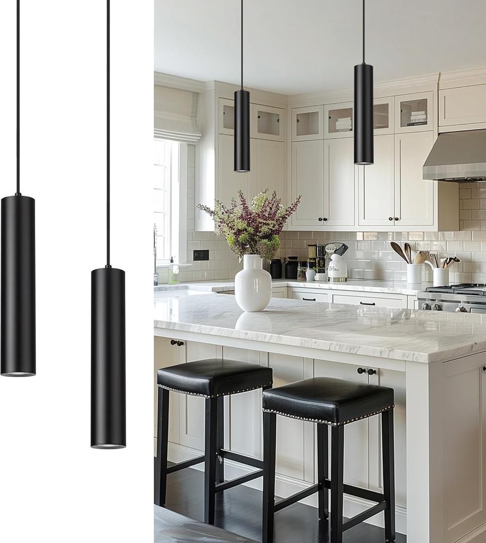 Black Pendant Light Fixture, Modern Hanging Light for Kitchen Island Dining Room Bedroom (1 Pack), PL4830-1P-BK-2PK