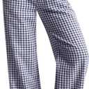 Neer Women's Striped Gingham Pants Cotton Plaid Pajama Lounge Boxer Pants Drawstring Pj Bottoms Wide Leg Trousers with Pocket (Black)  XXL
