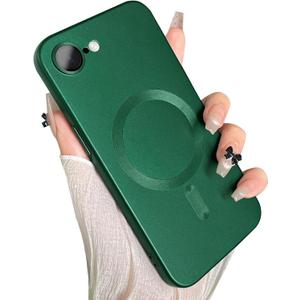 ankofave Magnetic for iPhone 16e Case, with Camera Lens Protector, Compatible with Magnetic, Slim Shockproof Bumper Soft Silicone Metallic Lustre Phone Case for iPhone 16e, Green