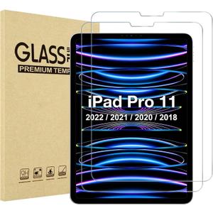ProCase 2 Pack Screen Protector for iPad Pro 11 4th 3rd 2nd 1st 2022 2021 2020 2018, Tempered Glass Film Guard for iPad Pro 11 4 3 2 1 Gen -Clear