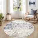 5ft Round Area Rug Living Room Rugs - 5x5 Washable Large Soft Indoor Neutral Modern Abstract Low Pile Rug Carpet for Bedroom Dining Room Farmhouse Home Office - Beige Blue