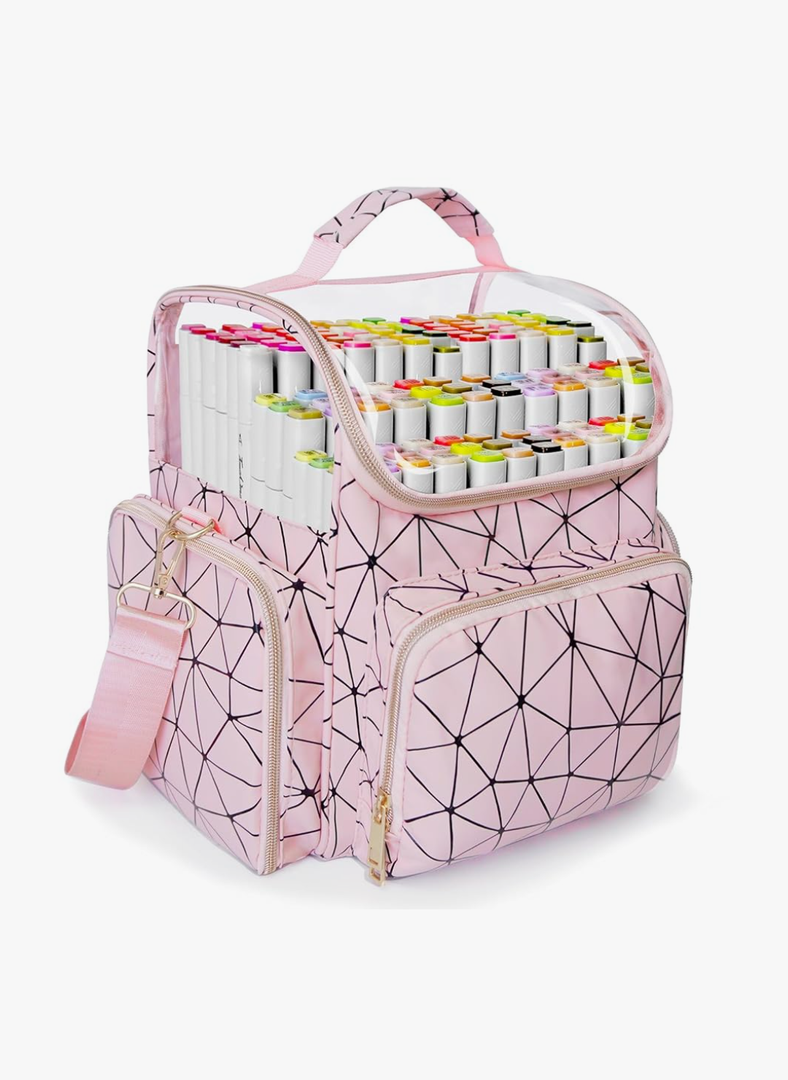 Upgraded Large Organizer Case, Waterproof Storage for Markers & Art Supplies – Perfect for Daily School, Art Class, Outdoor Sketching or Traveling, Pink