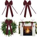 AIMUDI Burgundy Velvet Bows - 6.5" x 15" Christmas Bows for Gift Wrapping, Tree, Wreath, Garland, Staircase, Home & Outdoor Winter Decorations, 2 PCs