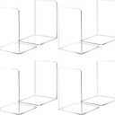 HappyHapi Book Ends, 8 Pcs Book Ends Acrylic Bookends for Shelves, Clear Book Holder Stand, Non-Skid Decorative Bookend, Study Book Organizer for Home Library Office, 5 x 5 x 7.3 inch