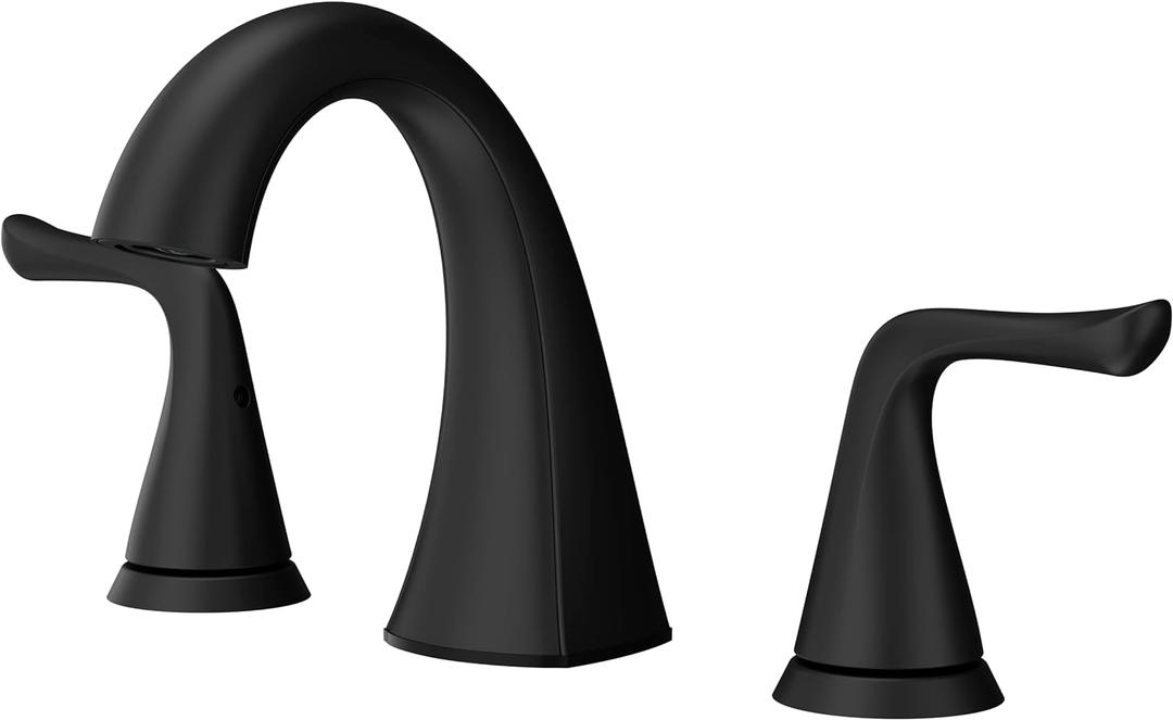 Pfister Willa Bathroom Sink Faucet 8 in Widespread 2-Handle 3-Hole Matte Black Finish NSF Certified Spot Defense Push & Seal Drain TiteSeal Installation LF049MALSDB (1 Pack)