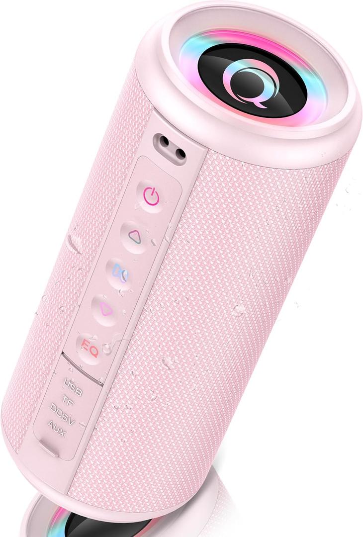 Portable Bluetooth Speaker, 2026 Bluetooth 5.4 Wireless Speaker with 20W HD Loud Stereo Sound, 20H Playtime, LED Lights, IP7, TWS Pairing, Built-in Mic, for Outdoor, Home, Beach, Party, Gift, Pink