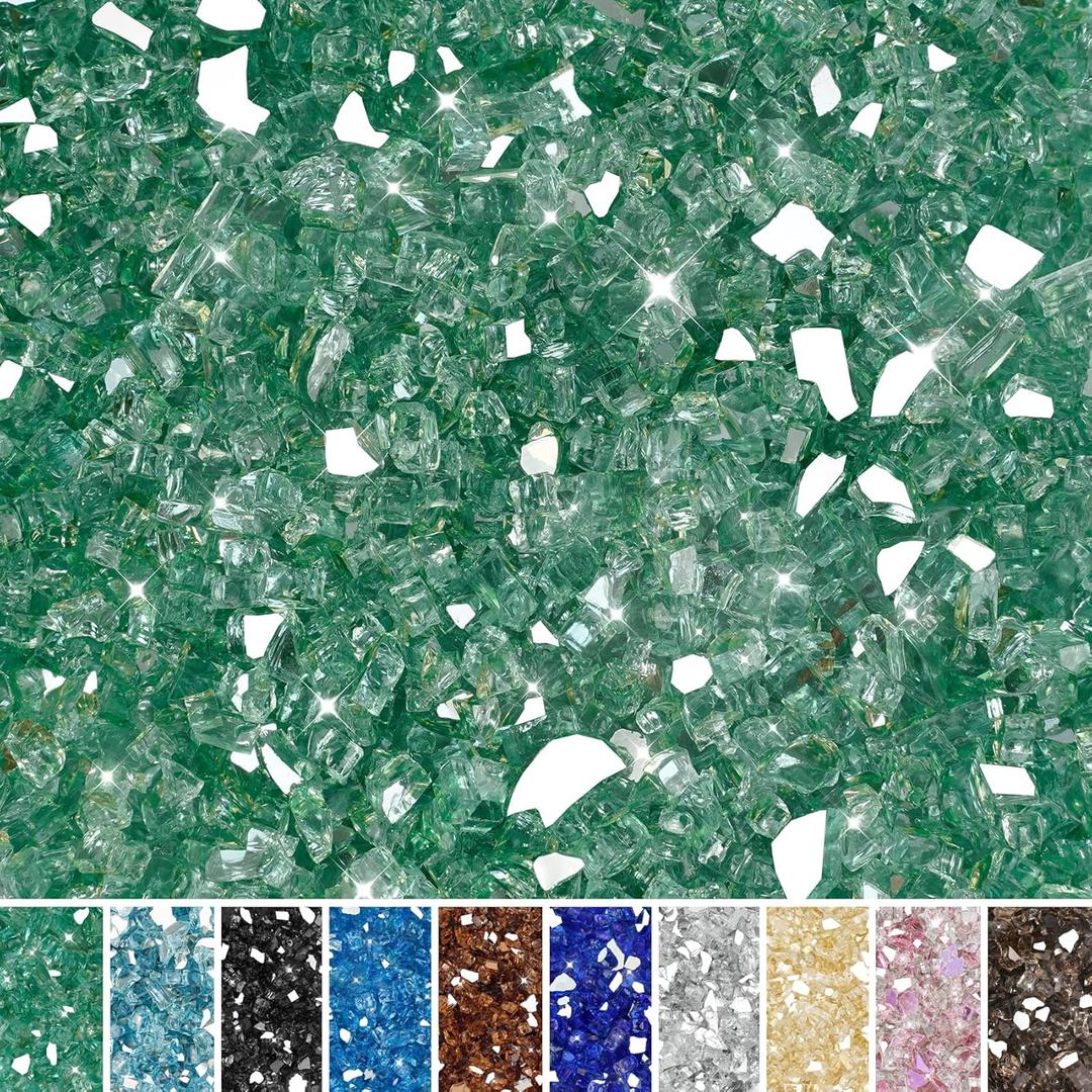 Skyflame 10-Pound Fire Glass for Fireplace Fire Pit and Landscaping, 1/4-Inch Light Green Reflective