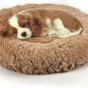 Dog Bed, Cat Calming Bed, Faux Fur Pillow Pet Donut Cuddler Round Plush Bed for Dogs and Cats 23.0"L x 23.0"W x 7.0"Th