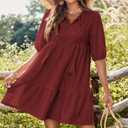 Dokotoo Womens Dresses Summer V Neck Drawstring Embroidered Half Sleeve Mini Dress Boho Dresses for Women 2026 Sundresses (Red, L)