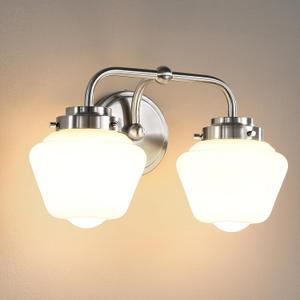 RUIYEY Bathroom Vanity Light Fixtures: 2-Lights Vanity Lighting Fixtures with Frosted Milky Glass Shades, Hardwired 11 in Brushed Nickel Vanity Lights Over Mirror (Exclude E26 Bulb)