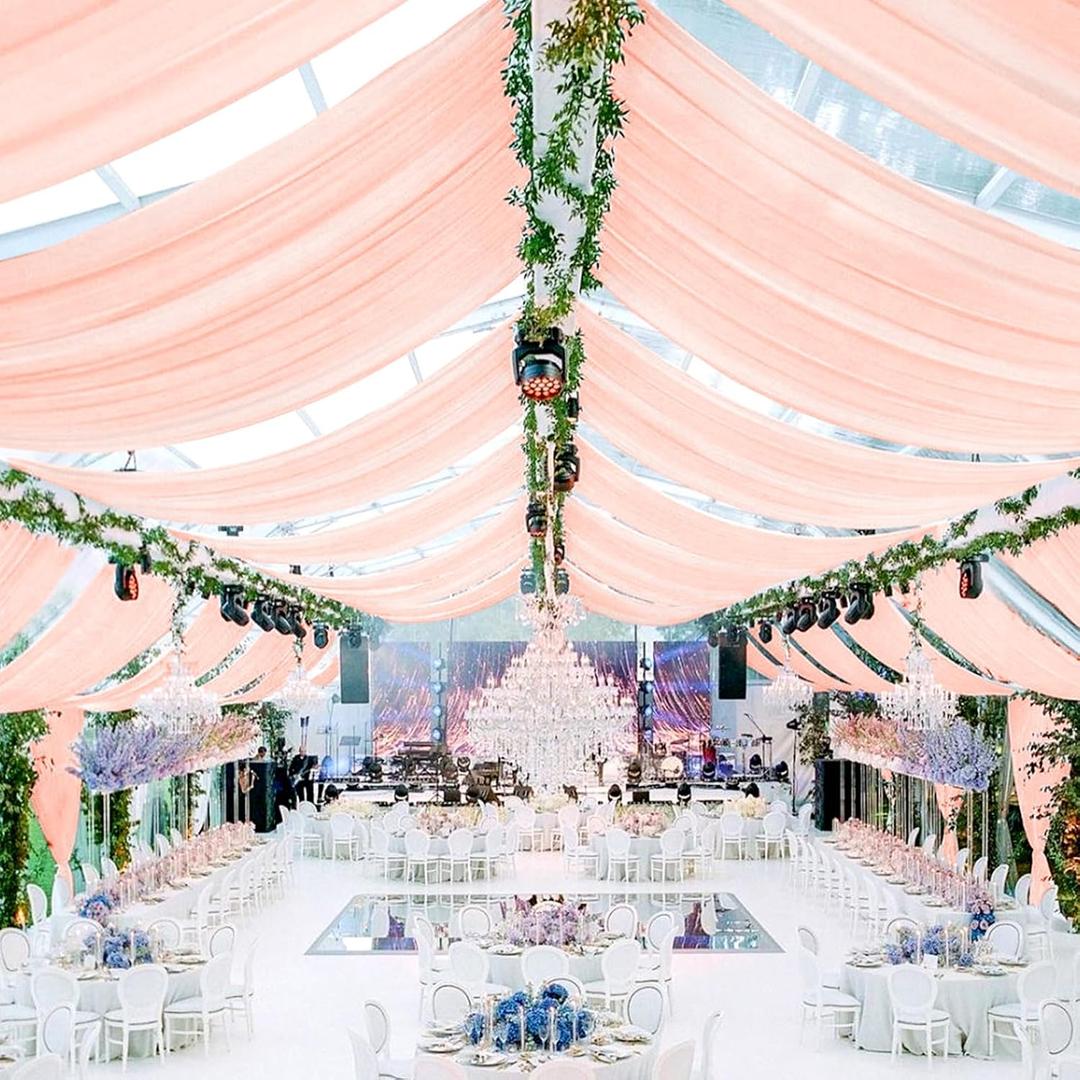 6 Panels Blush Pink Ceiling Drapes for Wedding Ceiling Drapes 5ftx30ft Wedding Arch Draping Fabric Sheer Curtains Voile Chiffon Drapery Draping Wedding Ceiling Decorations for Party Ceremony Stage, 60"W x 360"L