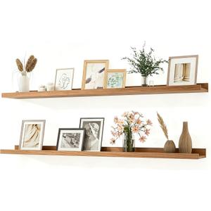 Oak Floating Shelves for Wall Decor, 48 in Shelf with Lip, 2 Set | 4.5" Deep Display Picture Ledge Shelf, Long Wall Mounted Storage Shelves for Bedroom, Bathroom, Living Room, Kitchen, Nursery, 47.2in