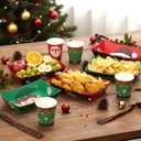 Acellegic 100 Pcs Christmas Disposable 9 oz Paper Cups and Large 10 x 7 '' Christmas Paper Food Trays Serving Plates Xmas Disposable Dinnerware Party Supplies Kit for Winter Holiday Xmas Party