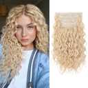 REECHO Curly Hair Extensions, 4PCS 16 inch Clip in Hair Extensions Lace Weft Short Curly Hair Extensions Clip Ins Invisible Natural Hairpieces for Women, Light Blonde