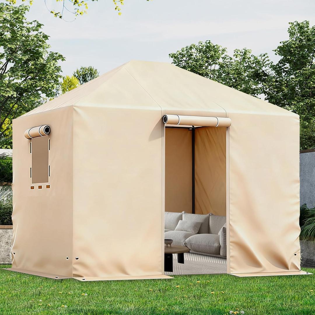 Winter Gazebo Cover for 10x12 Outdoor Hardtop Gazebos, Waterproof Enclosed Canopy Protective Covers Gazebo Accessories with 4 Sand Bags (Beige)