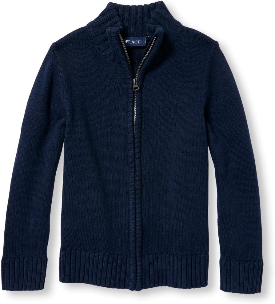 The Children's Place Boys' Uniform Zip Up Mock Neck Sweater (Medium)