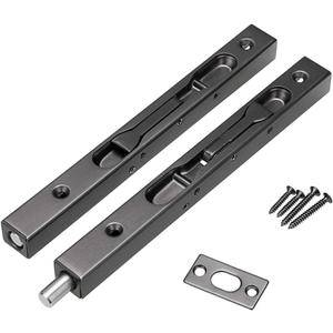 Sumnacon 2Pcs 8 Inch Door Bolts - Stainless Steel Concealed Security French Door Locks with Hardwares, Metal Flush Latch Bolts for Composite Wood Double Dummy Door, Black